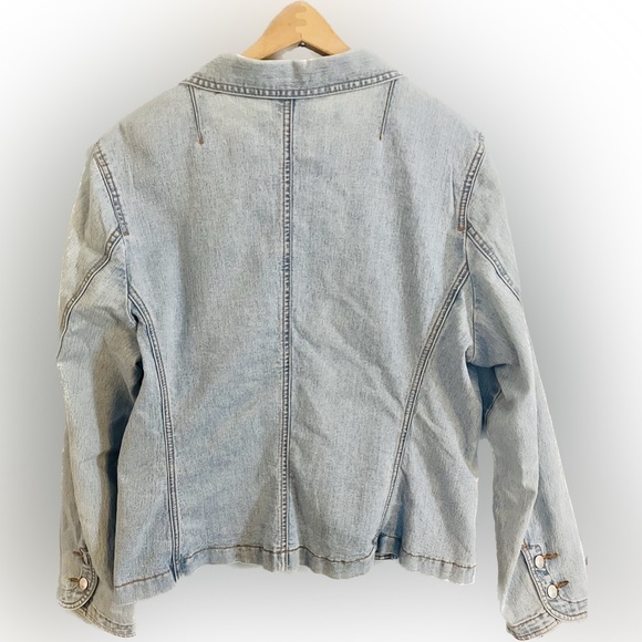 CAbi light blue denim blazer jacket button front #250 stretch Women’s Size L - Picture 2 of 9